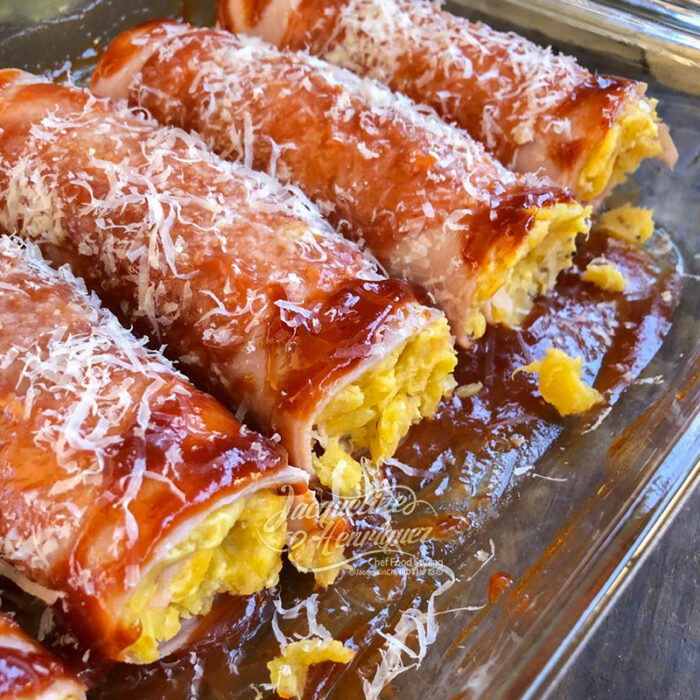 CANELONES DE JAMON CON PLATANOS MADUROS